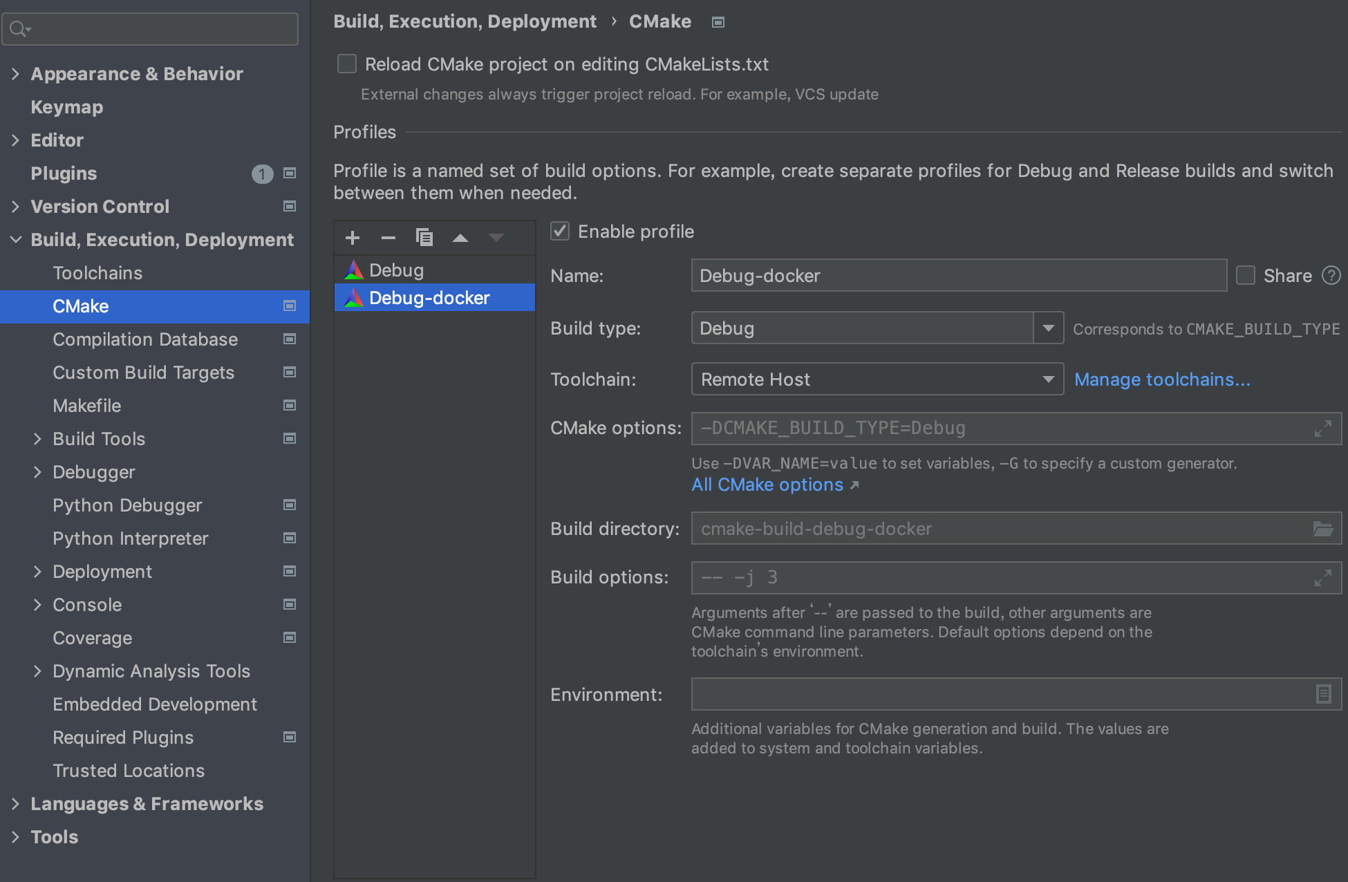 clion CMake选项